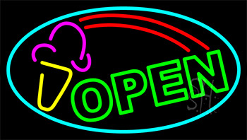 Green Open Ice Cream Cone Neon Sign
