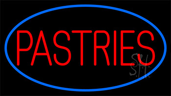 Red Pastries Blue Border Neon Sign