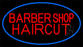 Barbershop Haircut With Blue Border Neon Sign