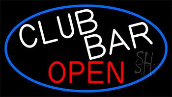 Club Bar With Martini Glass Open Neon Sign