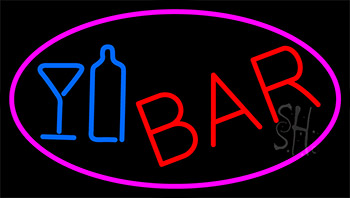 Cursive Bar With Wine Bottle And Glass Neon Sign