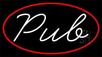 Cursive Pub With Red Border Neon Sign