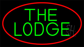 Cursive Green Lodge And Red Border Neon Sign