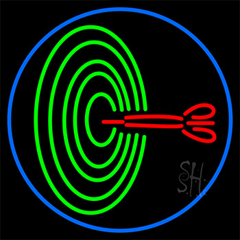 Dart Board Bar With Blue Border Neon Sign