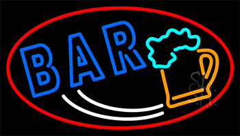 Double Stroke Bar With Beer Mug Blue Border Neon Sign