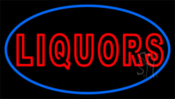 Liquors With Blue Border Neon Sign