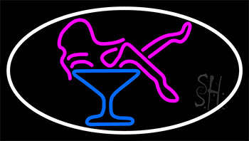 Martini Glass Girl With White Border Neon Sign