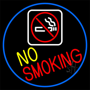 No Smoking With Symbol With Blue Border Neon Sign