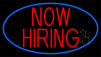 Now Hiring Red With Blue Border Neon Sign