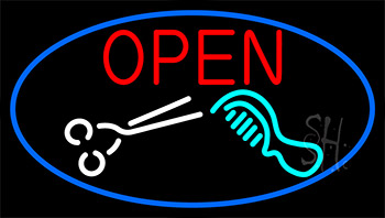 Open With Scissor And Comb Neon Sign