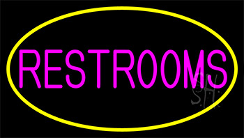 Pink Restrooms With Yellow Border Neon Sign