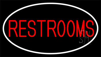 Red Restrooms With White Border Neon Sign