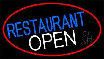 Restaurant Open With Red Border Neon Sign