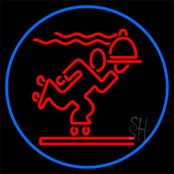 We Deliver Man With Blue Border Neon Sign