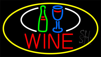 Wine Bottle Glass With Yellow Border Neon Sign