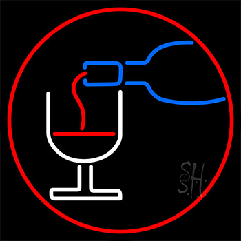 Wine Glass Bottle With Red Border Neon Sign