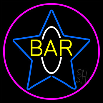 Yellow Bar Inside Blue Star Neon Sign