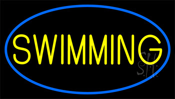 Yellow Swimming With Blue Border Neon Sign