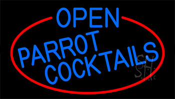 Blue Open Parrot Cocktails With Red Border Neon Sign