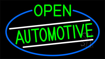 Green Open Automotive With Blue Border Neon Sign