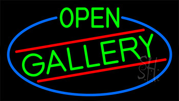 Green Open Gallery With Blue Border Neon Sign