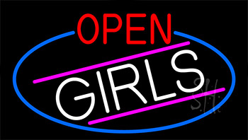 Open Girls With Blue Border Neon Sign