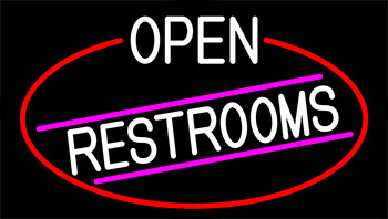 White Open Restrooms With Red Border Neon Sign
