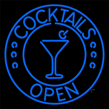 Blue Cocktails Open Neon Sign