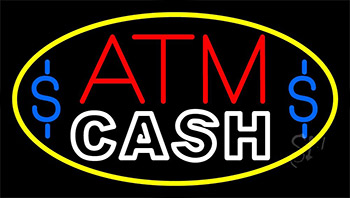 Red Atm With Cash 2 Neon Sign