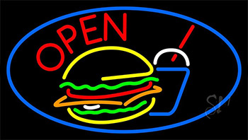 Burger And Drink Open Neon Sign