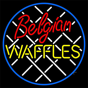 Belgian Waffles Circle Neon Sign