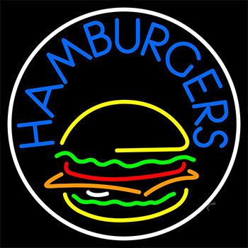 Blue Hamburgers Circle Neon Sign