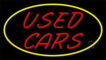Red Used Cars Yellow Border Neon Sign