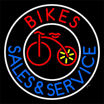 Red Bikes Blue Sales And Service Neon Sign