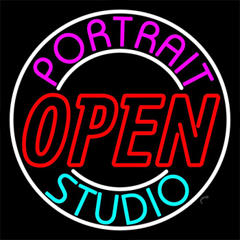 Portrait Studio Red Open Neon Sign