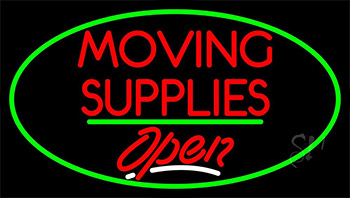 Moving Supplies Open Green Line Neon Sign
