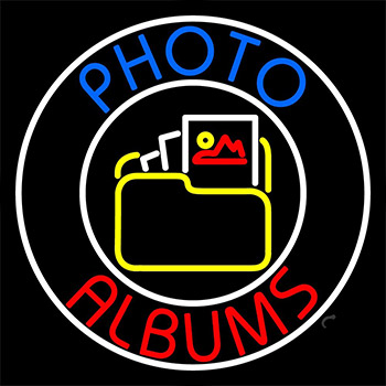 Gallery Icon With Blue Photo Album With Circle Neon Sign