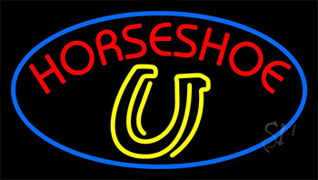 Red Horseshoe Blue Border Neon Sign