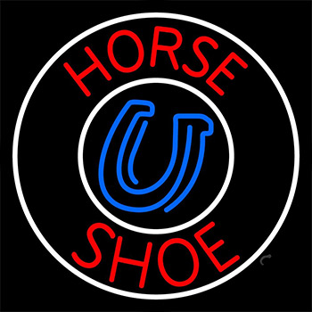 Red Horse Shoe With Border Neon Sign