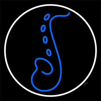 Blue Saxophone Logo White Border 2 Neon Sign
