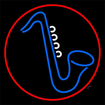 Blue Saxophone Red Border 1 Neon Sign
