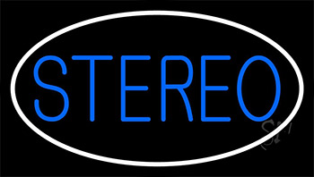 Blue Stereo Block White Border 1 Neon Sign