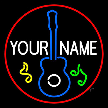 Custom Blue Guitar Logo Red Border Neon Sign
