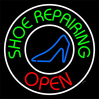 Green Shoe Repairing Open With Border Neon Sign