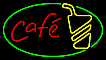 Cafe Red With Green Border Neon Sign