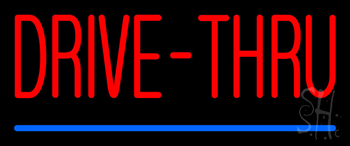 Red Drive Thru Blue Line Neon Sign