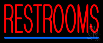 Restrooms With Blue Line Neon Sign