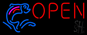 Fish Logo Open Block Neon Sign