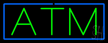 Green Atm Blue Border Neon Sign