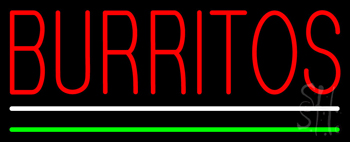 Burritos With White And Green Underline Neon Sign